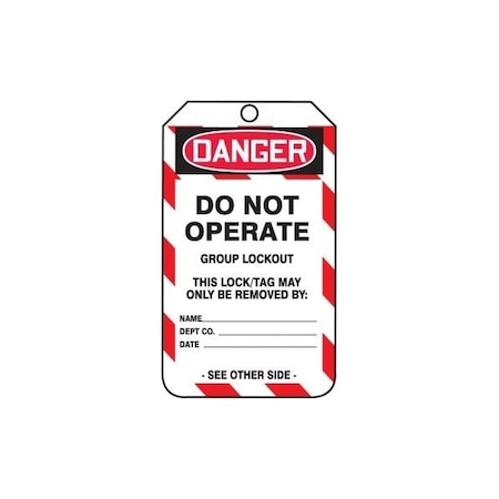 Accuform Safety Tags, DANGER DO NOT OPERATE GROUP LOCKOUT, 8.5inx 3.875in, HS-Laminate, 25PK MDT264LTP